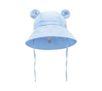 Beau bébé Pêcheur Coton Respirant Dessin animé Ours Enfant 0-3 ans Chapeau de protection solaire Foin Nouveau-né, bleu ciel, S