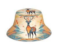 Beau bob coloré imprimé cerf chapeau de plage pliable double face adapté pour le cyclisme, la randonnée et les voyages