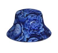 Beau bob imprimé pivoines - Chapeau de plage pliable double face - Convient pour le cyclisme, la randonnée et les voyages - Noir