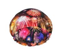 Beau bonnet de bain Fireworks double couche pour femme pour couvrir les cheveux longs et épais, bonnet imperméable réutilisable