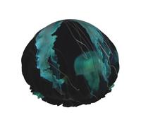 Beau bonnet de douche imprimé méduse pour femmes et hommes, bonnet de bain réutilisable en tissu double couche pour filles