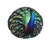 Beau bonnet de douche imprimé paon pour homme et femme, réutilisable, léger, doux, bonnet de bain avec bande élastique