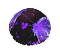 Beau bonnet de douche violet imprimé papillon, bonnet de douche imperméable pour femmes, bonnet de douche réutilisable avec bande élastique