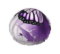 Beau bonnet de douche violet imprimé papillon, bonnet de douche pour femme, réutilisable, imperméable, séchage rapide