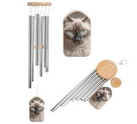 Beau carillon éolien en forme de chat siamois pour l'extérieur 52,1 cm Grand carillon en aluminium avec 6 tubes accordés pour créer une atmosphère zen pour terrasse, cour, porche, jardin