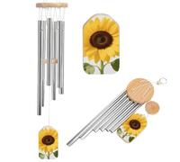 Beau carillon éolien jaune de tournesol d'été de 52 cm, carillon en bois et métal pour extérieur, jardin, décoration d'intérieur, cadeau commémoratif avec son relaxant pour terrasse, cour, chambre à