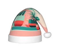 Beau chapeau de Noël en pot avec plantes vertes, chapeau de Père Noël classique/doux et confortable, pour fête du Nouvel An
