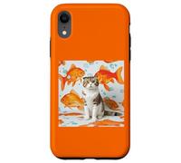 Beau chat écossais Fold avec son papier peint poisson rouge Coque pour iPhone XR
