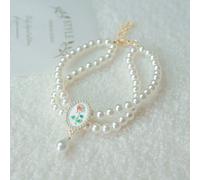 Beau collier réglable pour animal de compagnie, collier de perles à double rangée pour chat et petit chien pour fête, anniversaire (rose blanche, L (30-35 cm)