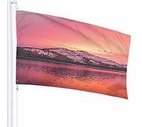 Beau coucher de soleil drapeau décor 0,9 x 1,5 m montagnes lac forêt oiseaux nature beau paysage marin polyester motif imprimé décoration extérieure pour maisons et jardins