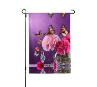 Beau drapeau de jardin double face violet papillon floral 71,1 x 101,6 cm (léger) - Impression intégrale vibrante pour cour, jardin, terrasse ou porche