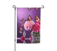 Beau drapeau de jardin floral papillon violet 30,5 x 45,7 cm - Drapeau décoratif en polyester imprimé double face durable pour cour, terrasse et balcon