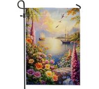 Beau drapeau de jardin floral pour printemps et été, fleurs colorées, voiliers, décoration d'intérieur, drapeau de cour, décoration extérieure de pelouse, 30,5 x 45,7 cm