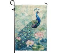 Beau drapeau de jardin paon, décoration printanière aquarelle bleue, bannière double face pour décoration de pelouse extérieure, thème floral vif, idéal pour la maison et le jardin, 30,5 x 45,7 cm