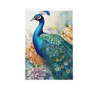 Beau drapeau paon et floral de 0,9 x 1,5 m, drapeaux de jardin vibrants double face, bannière de bienvenue saisonnière avec œillets en laiton, décoration de fond photo pour cour, porche, pelouse