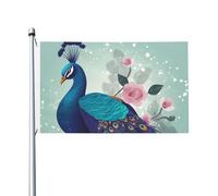 Beau drapeau paon et floral pour l'extérieur 0,9 x 1,5 m, drapeau de jardin saisonnier double face, bannière avec œillets, drapeau d'extérieur pour décoration de maison, toile de fond pour photo