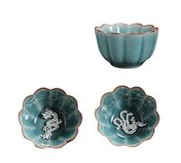 Beau ensemble de tasses à thé en forme de dragon chinois et de phénix lotus et poisson rouge, tasse à thé en céramique incrustée de lotus argenté 3D, tasse à thé kungfu chinoise (couleur : ensemble