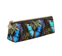 Beau étui en cuir avec motif papillon bleu triangulaire, sac de rangement multifonction pour maquillage et papeterie, blanc, One Size, Légères