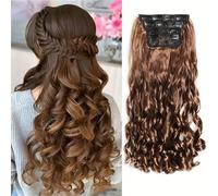Beau Extensions de cheveux naturels longs et bouclés, perruques, coiffures quotidiennes for femmes(Bruin)