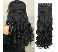 Beau Extensions de cheveux naturels longs et bouclés, perruques, coiffures quotidiennes for femmes(Noir)