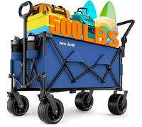 Beau Jardin XXL Chariot de Jardin Pliable - 300L 250kg Charge Maxi, Roues Tout-Terrain 16cm & Poignée Réglable, pour Plage/Camping/Jardin (Bleu)