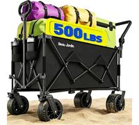 BEAU JARDIN XXXL Chariot de Plage Pliable 300L 250KG avec Grosses Roues 18cm, Pousser & Tirer, Chariot de Transport Tout Terrain avec Double Freins pour Jardin Camping Courses, Noir