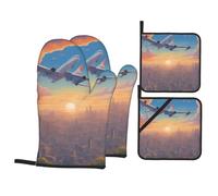 Beau kit de cuisson durable en forme d'avion avec gants de four et maniques avec design imperméable et protection thermique