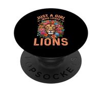 Beau Lion Floral Just A Girl Who Loves Lions PopSockets PopGrip Adhésif