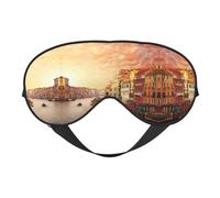 Beau masque doux pour les yeux avec impression vue sur le canal de Venise, couverture douce double face pour le sommeil, les voyages, le yoga, sangle réglable, bloque la lumière