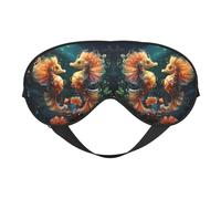 Beau masque pour les yeux double face imprimé hippocampe design réglable bloquant la lumière et respirant, adapté pour le repos et les voyages.
