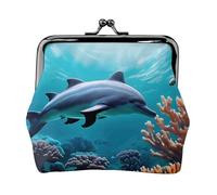 Beau monde sous-marin dauphins corail imprimé mignon boucle porte-monnaie pochette vintage baiser serrure porte-monnaie portefeuille pour femme mode, noir, One Size, Vintage