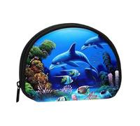 Beau monde sous-marin dauphins corail imprimé mini sac de rangement portable en forme de coquillage portefeuille petite pièce de monnaie sac de rangement