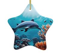 Beau monde sous-marin dauphins corail imprimé sapin de Noël en céramique décoration à suspendre en forme d'étoile ornement pour la famille