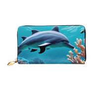 Beau monde sous-marin dauphins corail imprimé téléphone portable carte de crédit argent portefeuille en cuir femme carte portefeuille poche fermeture éclair, noir, taille unique, Noir/blanc, One Size