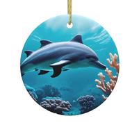 Beau monde sous-marin dauphins imprimé corail arbre de Noël suspension en céramique, ornement de Noël en céramique pour la maison, centre commercial, vacances
