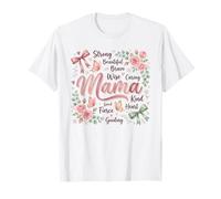 Beau Motif Floral et Papillon Brave Mama T-Shirt
