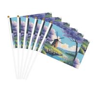 Beau moulin à vent de rivière 6 pièces imprimé double face drapeau à main 14 x 20,8 cm, adapté pour encourager les activités d'équipe