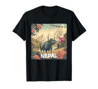 Beau Népal avec Vue sur la Nature et Motif Vache Taureau T-Shirt