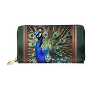Beau paon imprimé photo de téléphone portable, carte de crédit, porte-monnaie en cuir pour femme, poche zippée, noir, taille unique, Noir/blanc, One Size