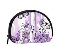 Beau papillon violet art plein format imprimé polyester portable mini sac de rangement en forme de coquillage petit portefeuille de monnaie sac de rangement, Noir , Taille unique