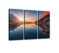 Beau paysage de hautes montagnes avec des pics éclairés, impression de pierre sur toile œuvre d'art murale photographie moderne décoration de la maison motif unique étiré et encadré 3 pièces