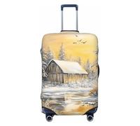 Beau paysage enneigé avec vieille grange élastique housse de bagage de voyage anti-poussière résistant aux rayures protection valise protecteur pour 55,9 à 61 cm