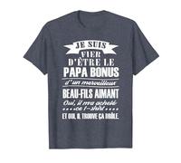 Beau-père Papa Bonus Devenir père Cadeau T-Shirt, Homme, Bleu Chiné, 4XL