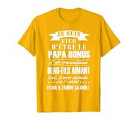 Beau-père Papa Bonus Devenir père Cadeau T-Shirt, Homme, Doré Vif, XXL