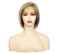 Beau Perruque à frange courte dorée marron clair for femme avec cheveux courts et raides for les déplacements quotidiens