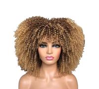 Beau Perruque Afro bouclée avec frange synthétique for femmes noires, perruques courtes crépues bouclées résistantes à la chaleur