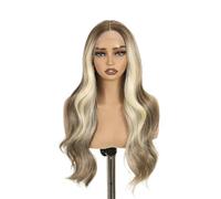 Beau Perruque blonde ombrée ondulée de 26 pouces long, perruques dentelle cosplay pré-épilées et pré-coupées