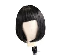 Beau Perruque Bob courte et lisse avec frange for femmes, perruques synthétiques noires naturelles for Cosplay quotidien