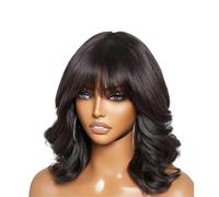 Beau Perruque Bob ondulée avec frange, cheveux humains courts et amples, densité 220%, entièrement fabriqués à la Machine(12inches)