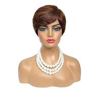 Beau Perruque courte et moelleuse à frange inclinée for femmes, bandeau adapté un usage quotidien de fête(Bruin)